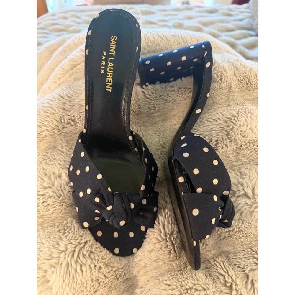 Saint Laurent 39 Bianca Knot Mules Yves Saint Laurent YSL polka dot sandals heel - Picture 5 of 12